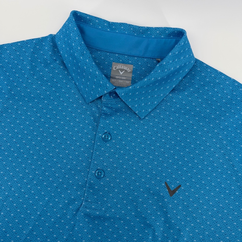 Callaway Polo Shirt Mens XLT Blue Opti-Dri Geometric Chevron Print Tall